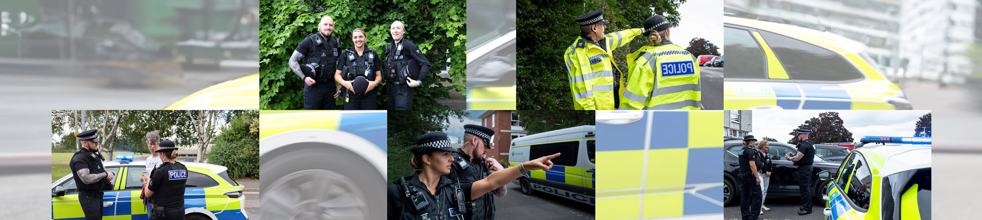 Police car on a inner city road being driven by two officers